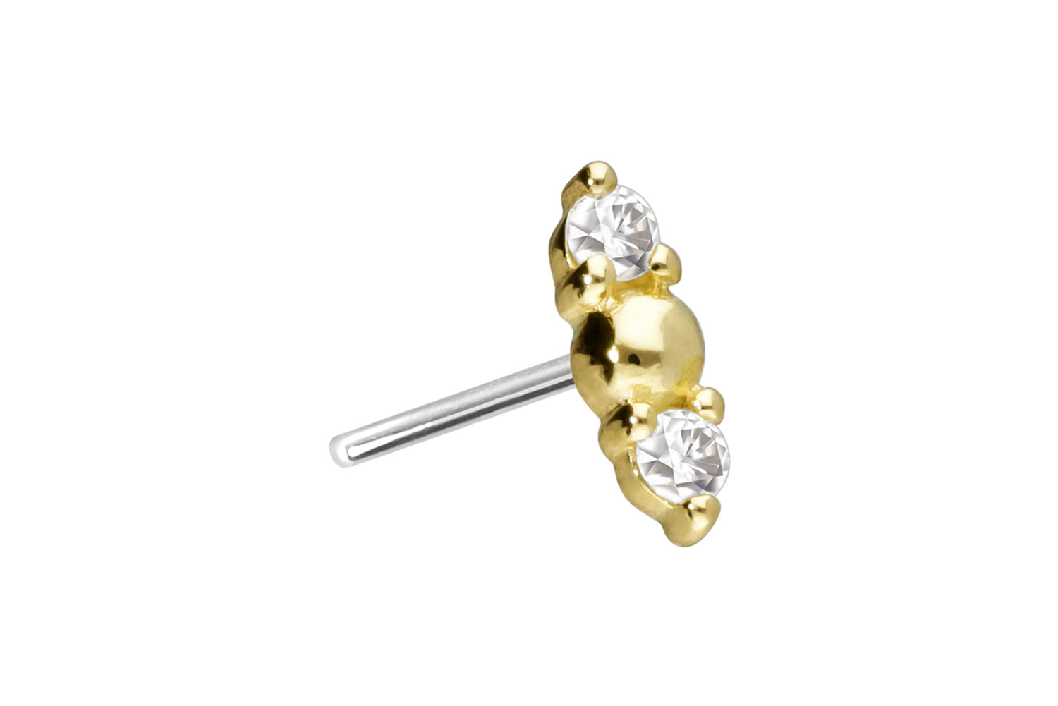 14 Karat Gold Aufsatz mit Titan Push Pin 2 MOISSANITE + KUGEL von Piercingline